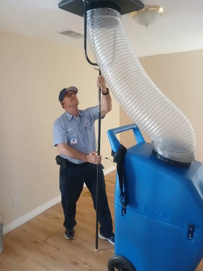 Mini Split Installation technician using HEPA equipment in Hesperia